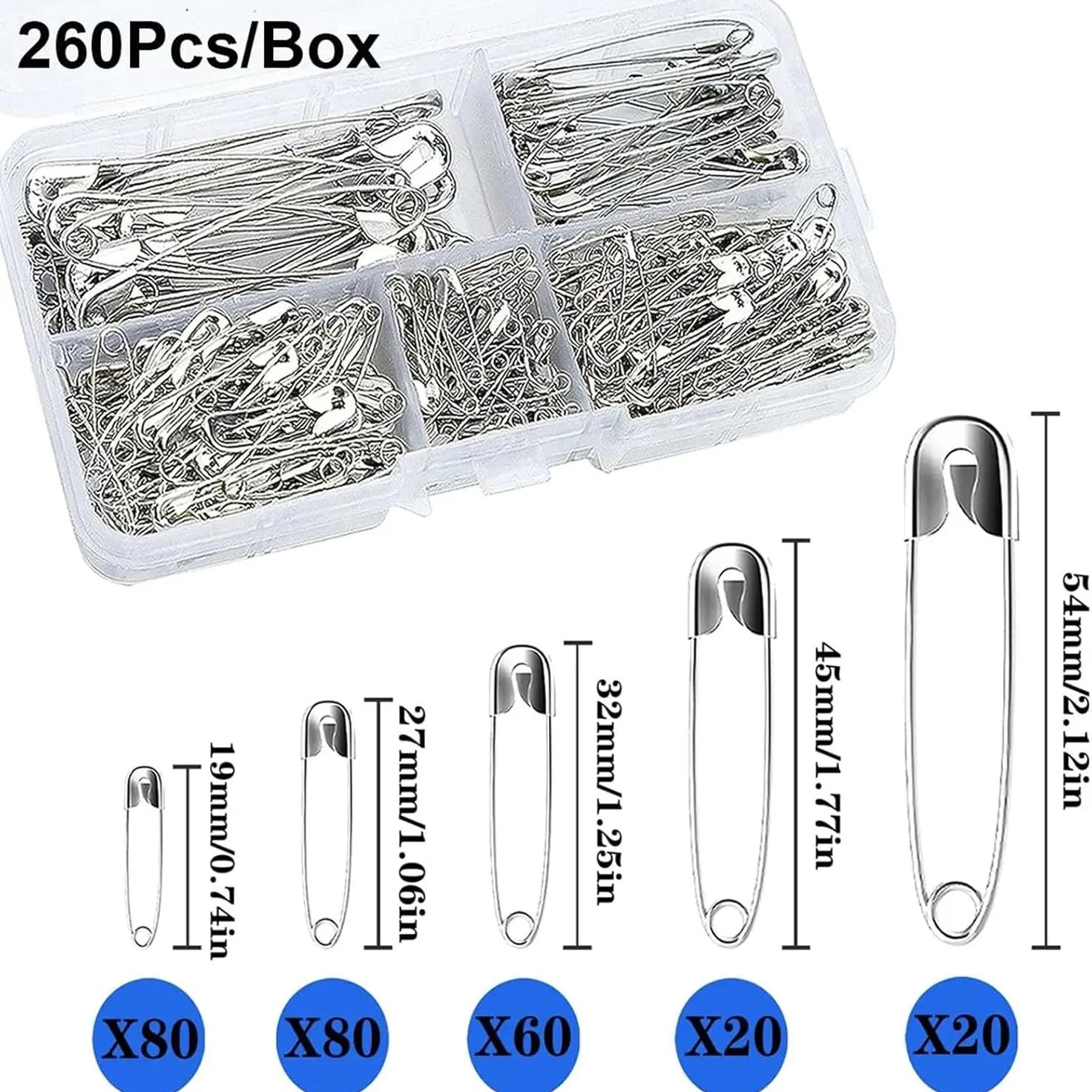 Craft Embellishment Storage - Zestaw srebrnych agrafek z pudełkiem do