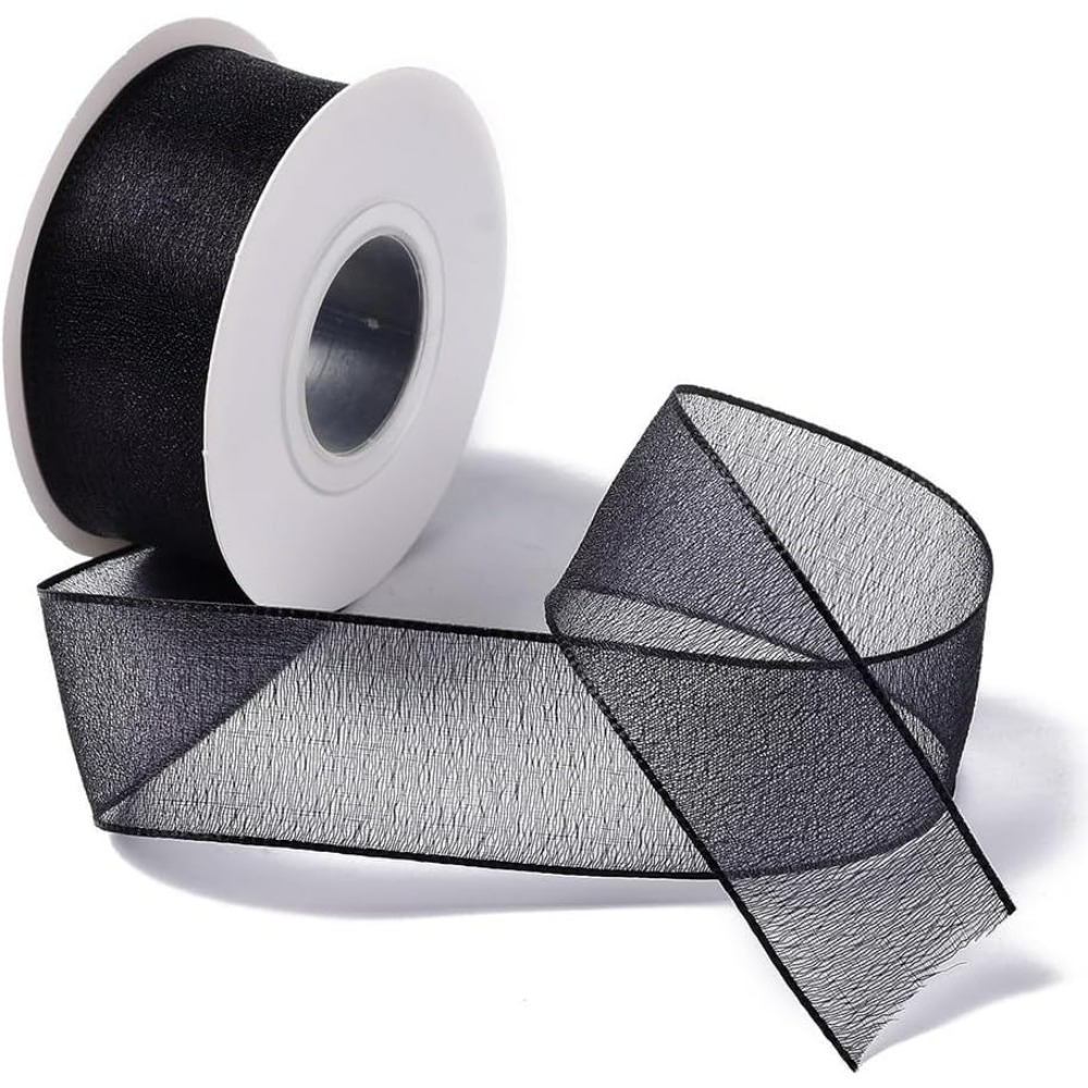 Organza Ribbon Spool - 1-calowa czarna wstążka z organzy z